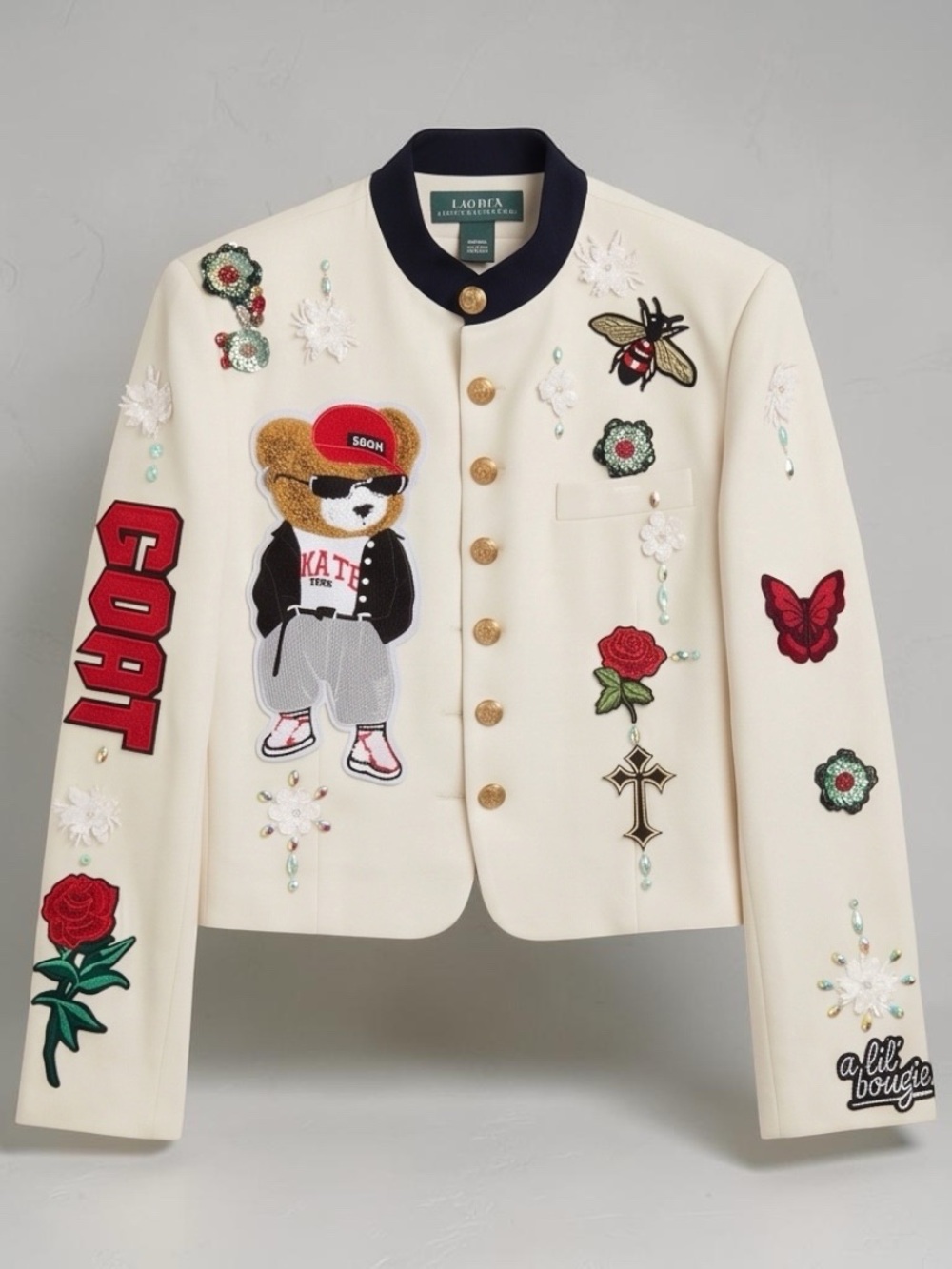 LaOpera Embroidered Teddy Patch Cream Jacket